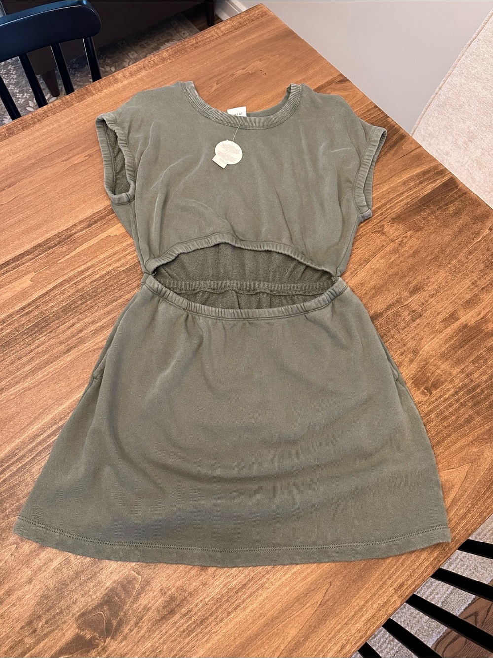 aerie Olive Cutout Waist Casual Dress